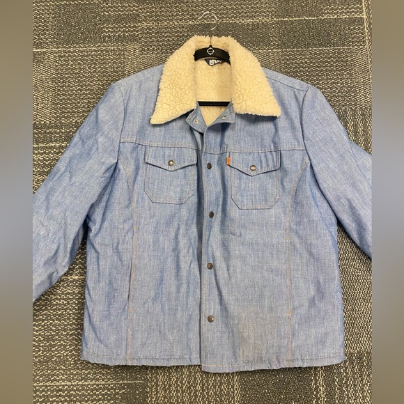 Vintage 70’s Levis Chambray Jacket Button Levis Oren Tag Trucker Sherpa Jacket - Picture 5 of 11